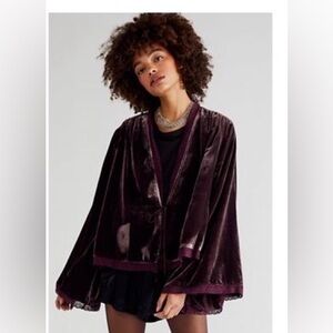 Free People Velvet Kimono Bed Jacket in Deep Plum
